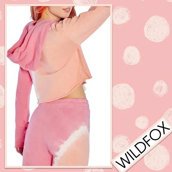 WILDFOX Ivy Sherbet Wash Tie Dye Crop Cotton Hoodie in Sherbet Wash (Peach Pink) - Picture 3 of 11